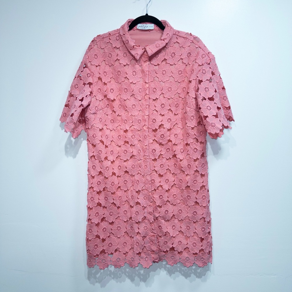 Petal & Pup Watermelon Pink Tallie Floral Embroidered Button Up Mini Dress 14 - Picture 2 of 9